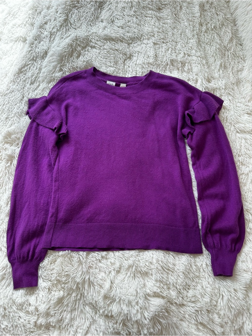 GAP Kids Ultra Violet Purple Ruffle Shoulder Crewneck Sweater Girls Large 10-11